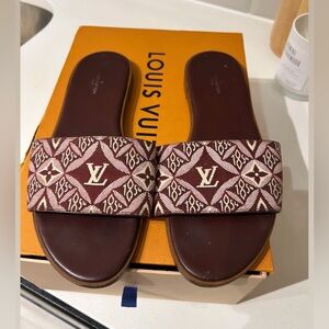 Louis Vuitton Burgundy Monogram Pattern Slide Sandals